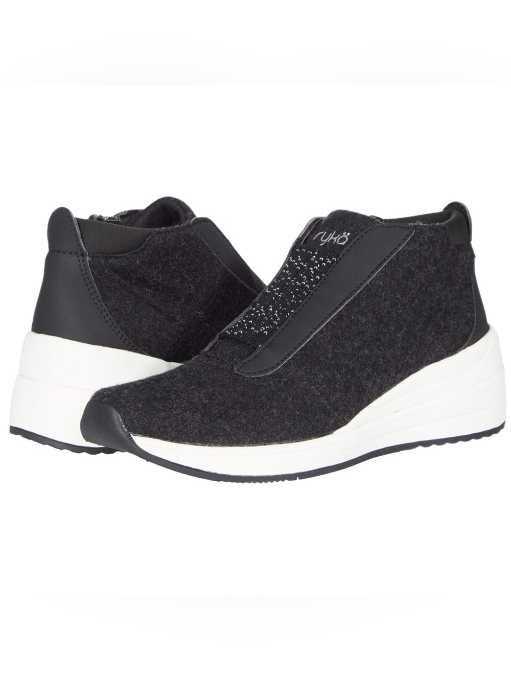 Ryka Black Slip-On Wedge Boots with White Platform